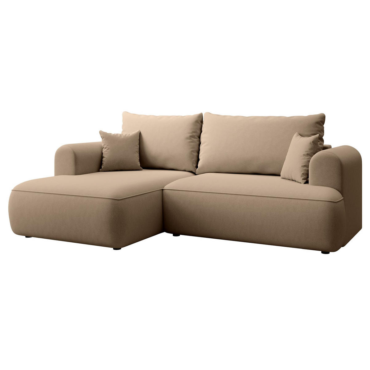 ECKSCHLAFSOFA Ovo Mini Beige Easy-Clean-Samtbezug - Beige/Schwarz, Kunststoff/Textil (238/156cm) - Selsey