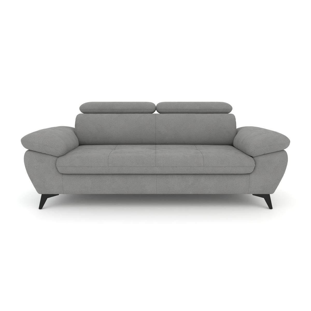 3-SITZER Karlstad Chenille Grau verstell. Kopfstützen B 215 cm - Grau, Kunststoff/Textil (215/84/100cm) - foamnova