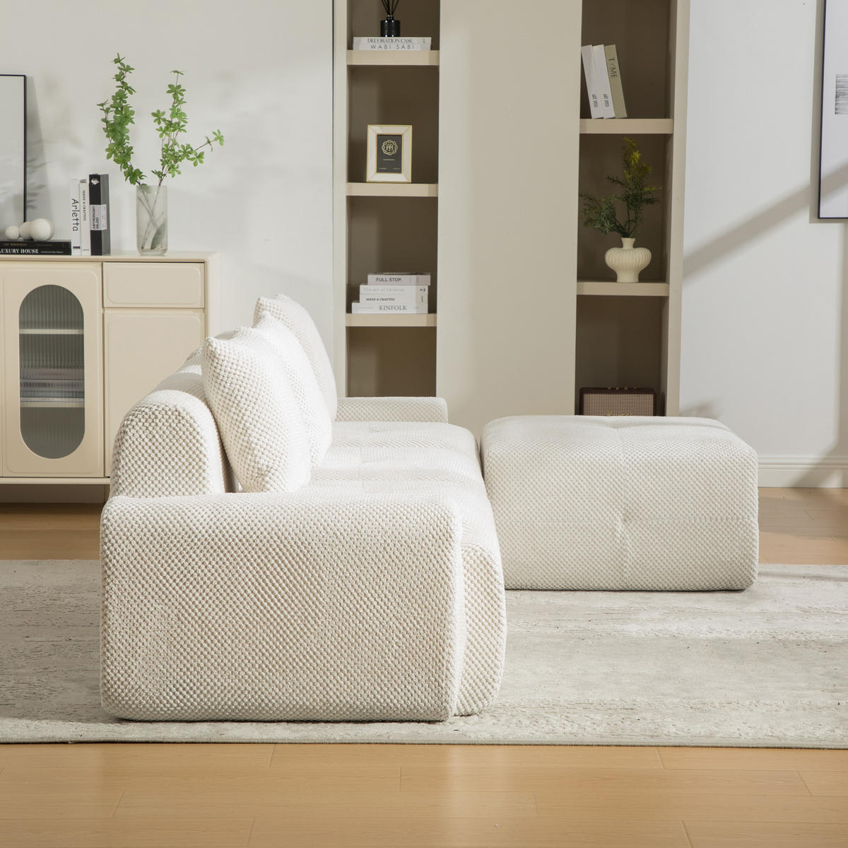 ECKSOFA Chenille Beige mit Kissen - Beige, Textil (266/176cm) - WISHDOR