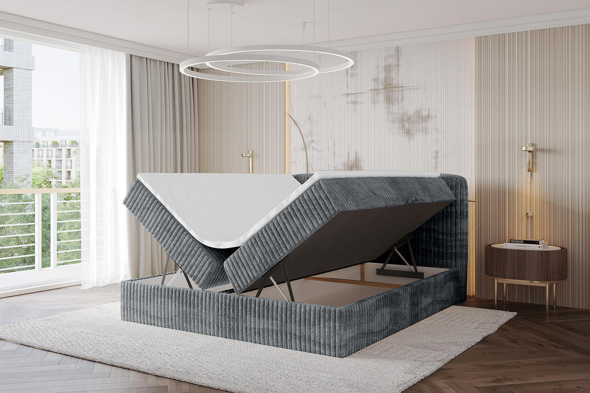 BOXBETT mit Matratze H4 - NINA - 160x200 cm - Dunkelgrau - Schieferfarben, Holzwerkstoff (160/200cm) - ALTDECOR