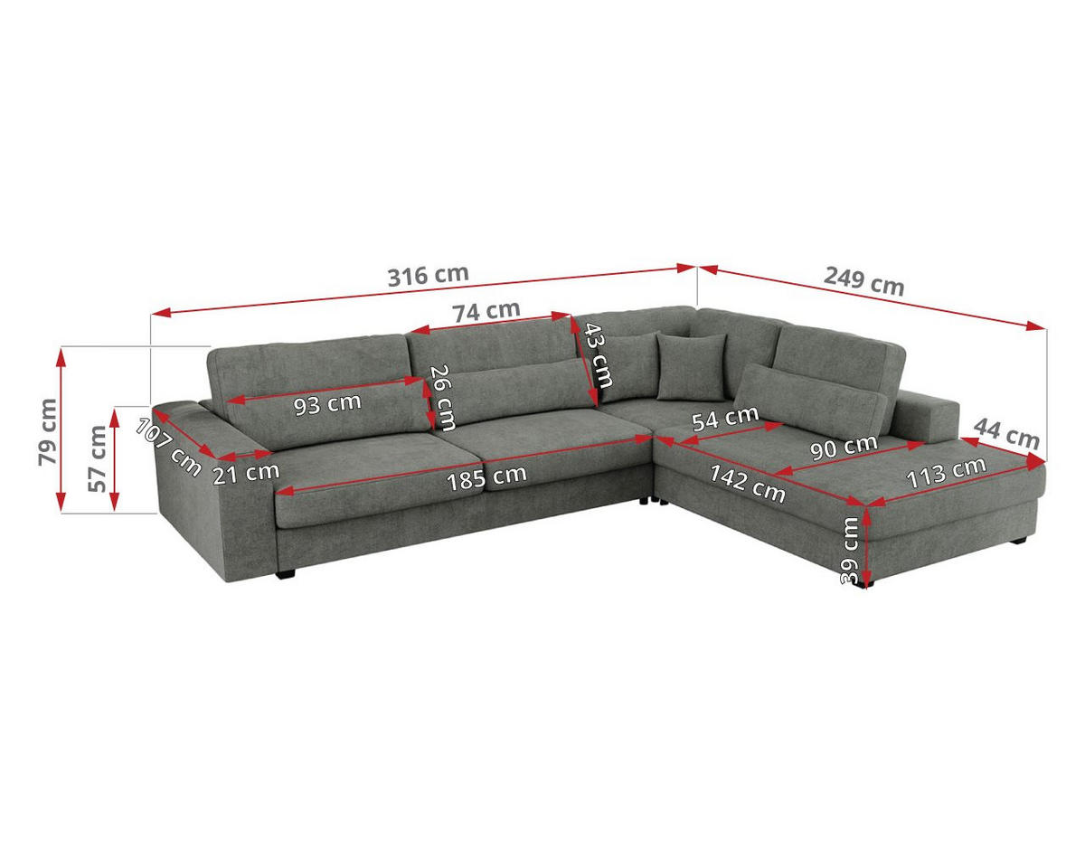 ECKSOFA Savona Grau Strukture - links - Schwarz/Grau, Kunststoff/Textil (316/249cm) - MKS