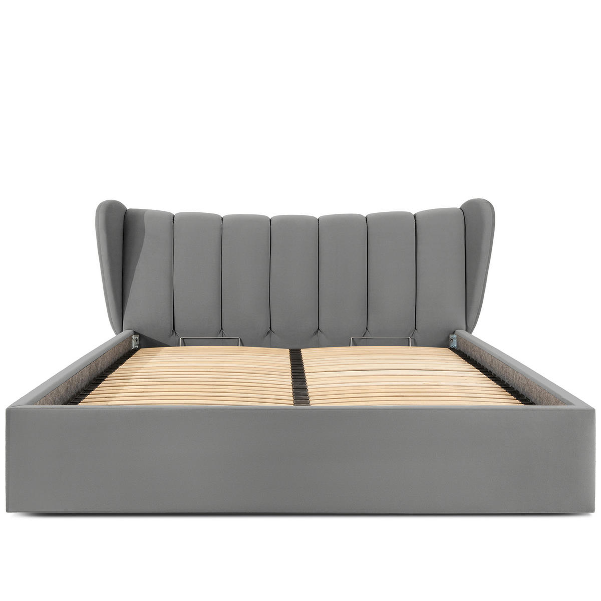POLSTERBETT GIZO, Muschel-Design - Hellgrau/Schwarz, Holz/Holzwerkstoff (202/204cm) - KONSIMO®
