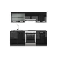 KÜCHENZEILE R-Line Schwarz Hochglanz/Anthrazit 200 cm, AP Anthrazit - Schwarz Hochglanz/Anthrazit, Holzwerkstoff (200/81.6/60cm) - Vicco
