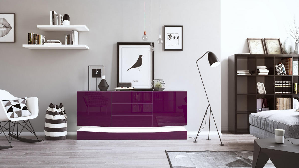 SIDEBOARD City Fronten in Brombeer Hochglanz - Brombeere, Holzwerkstoff (178/82/39cm) - Vladon