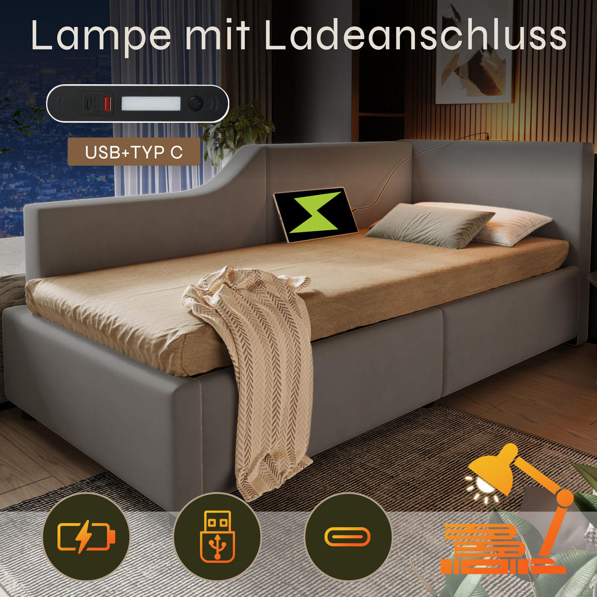 POLSTERBETT 90/200 cm grau aus Samt mit Bettkasten - Grau, Textil (90/200cm) - OKMYHOME