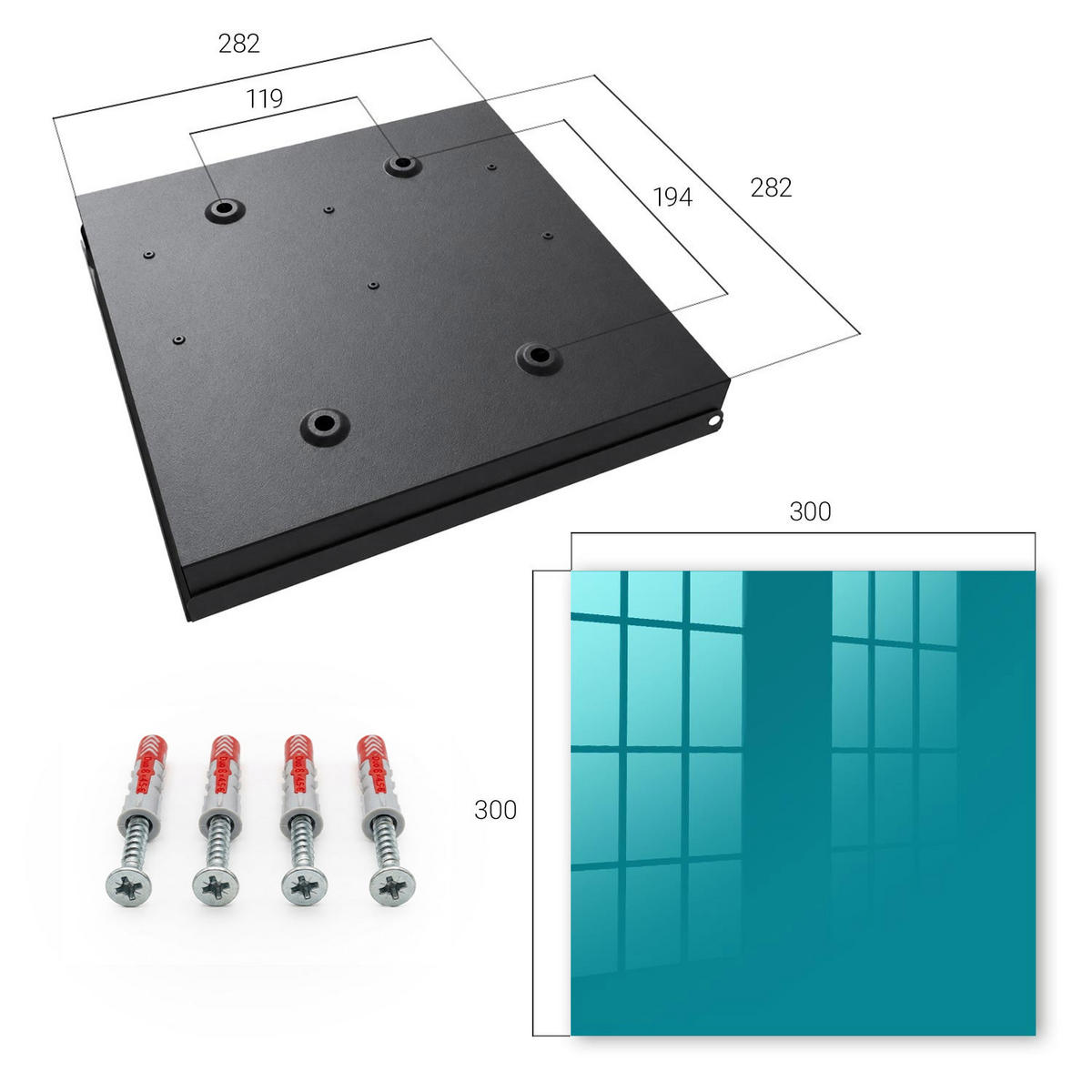 SCHLÜSSELBOX Schwarz 30x30 cm- Türöffnung nach rechts - Kühles Türkis - Türkis, Metall (30/30/5cm) - TULUP
