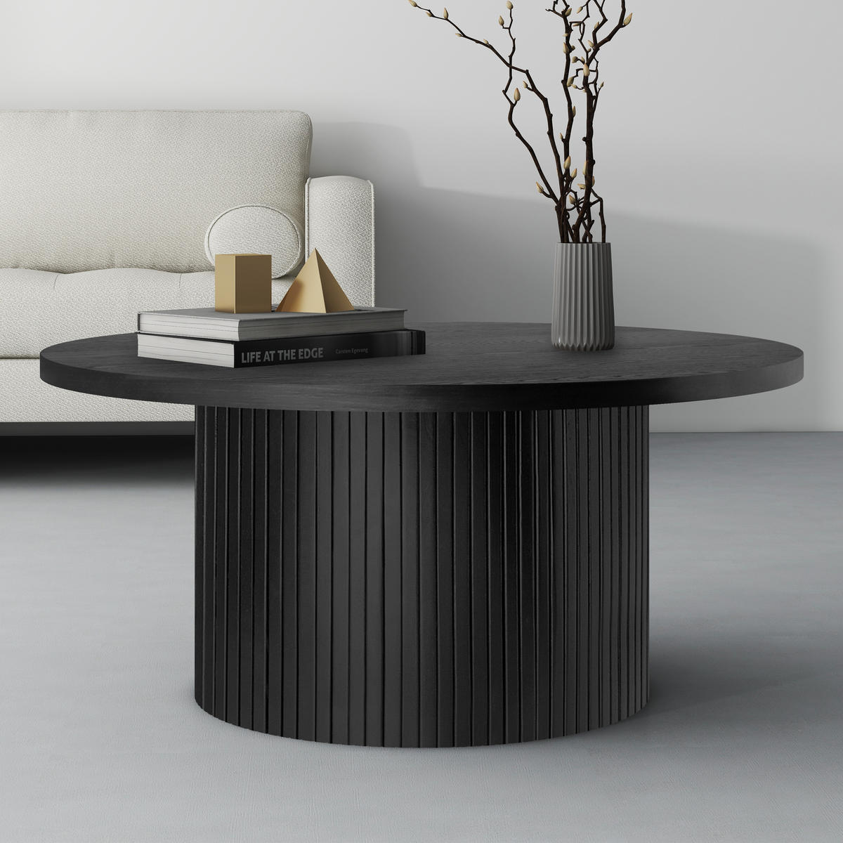 COUCHTISCH Schwarz Rund Holzoptik 90/90/45 cm - Schwarz, Holz (90/90/45cm) - PANGIVO