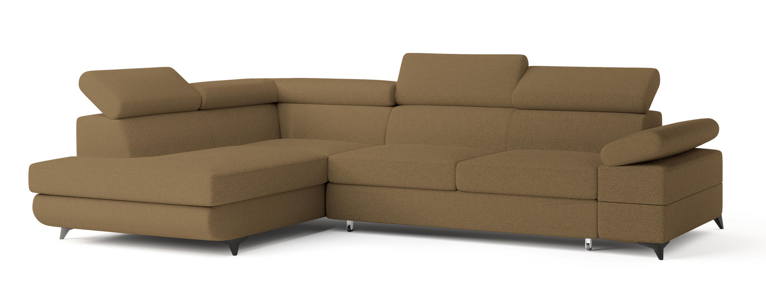 ECKSOFA FAVIEN L-S Orange Boucle-Stoff mit Schlaffunktion - Orange, Holz (257/190cm) - MASSENO