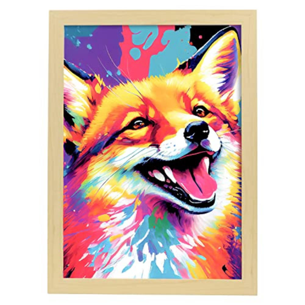 POSTER Fuchs Im Vollfarb Portrait Stil. A3 Rahmen Aus Hellem Holz - Beige, Papier (29.7/5/42cm) - Nacnic