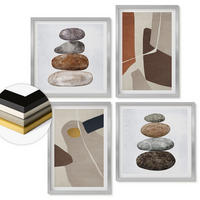 WANDBILDER 4er Set - 50x50 cm & 40x60 cm Silberner Rahmen - Abstrakte Boho-Formen - Silberfarben, Kunststoff (50/50cm) - ArtPrintCave