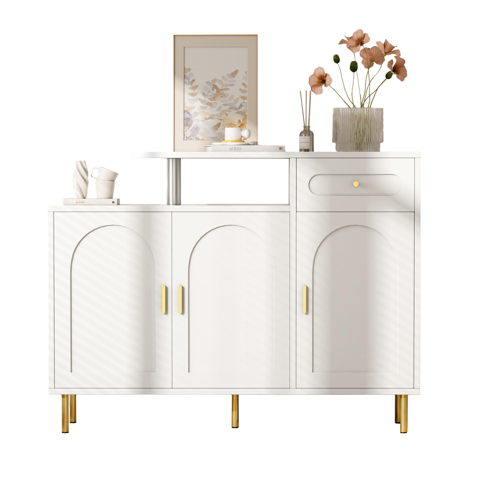 SCHUHSCHRANK aus Spanplatte 120x35x92cm in Weiß mit 1 Schublade & 3 Türen - Weiß, Holzwerkstoff (35/92/120cm) - Modfu