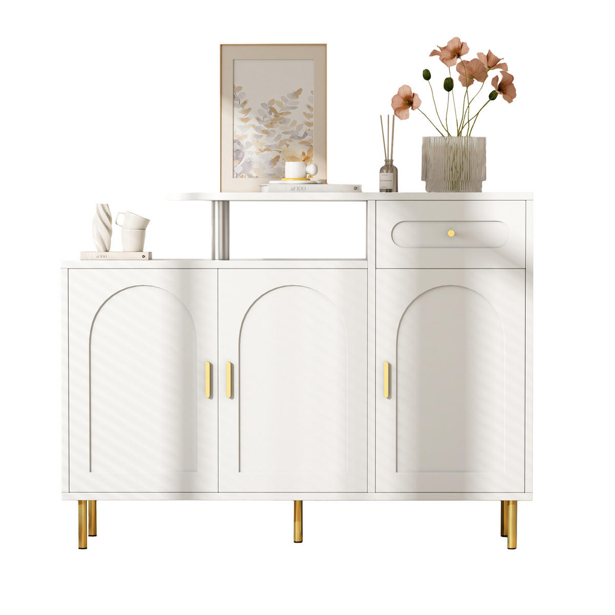 SCHUHSCHRANK aus Spanplatte 120x35x92cm in Weiß mit 1 Schublade & 3 Türen - Weiß, Holzwerkstoff (35/92/120cm) - Modfu