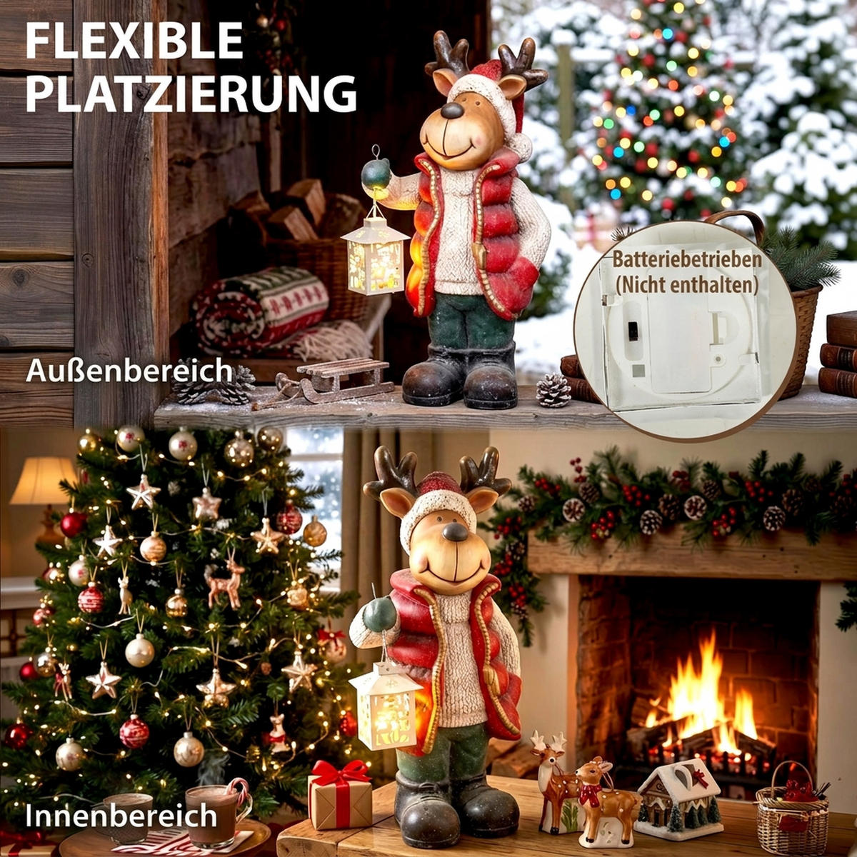 WEIHNACHTSDEKO Figur 52 cm Rentier mit Laterne Weihnachtsfigur mit LED-Licht - Rot, Metall (19.5/52/25.5cm) - HOMCOM