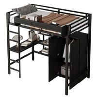 HOCHBETT 90/200 cm aus Metall und Holzwerkstoff mit Tisch und Kleiderschrank Schwarz - Weiß, Metall (90/200cm) - Modenvie