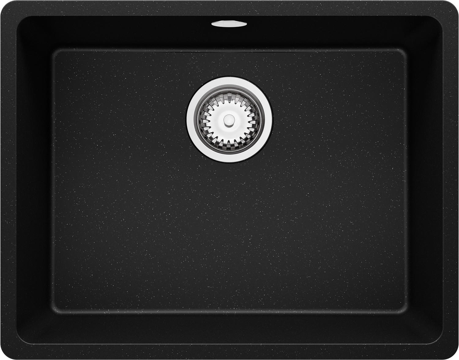 UNTERBAUSPÜLE GRANIT Venedig Easy, 2-er set Schwarz Metallic 56/44 cm 1 Becken + Ablauf-Set ab 60er Unterschrank - Chromfarben/Schwarz Hochglanz, Kunststoff (56/20/44cm) - Primagran