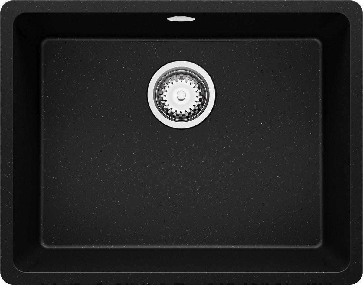 UNTERBAUSPÜLE GRANIT Venedig Easy, 2-er set Schwarz Metallic 56/44 cm 1 Becken + Ablauf-Set ab 60er Unterschrank - Chromfarben/Schwarz Hochglanz, Kunststoff (56/20/44cm) - Primagran