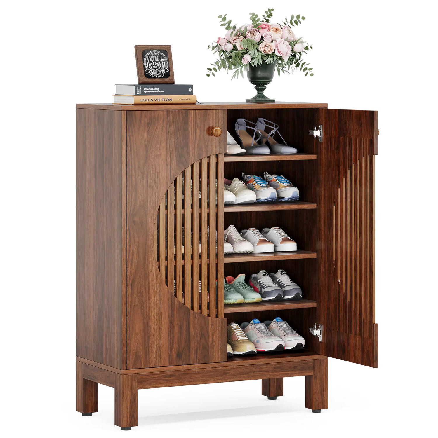 SCHUHSCHRANK 5 Ebenen mit Stauraum 100 cm - Braun, Holz (73/100/35cm) - Kaket