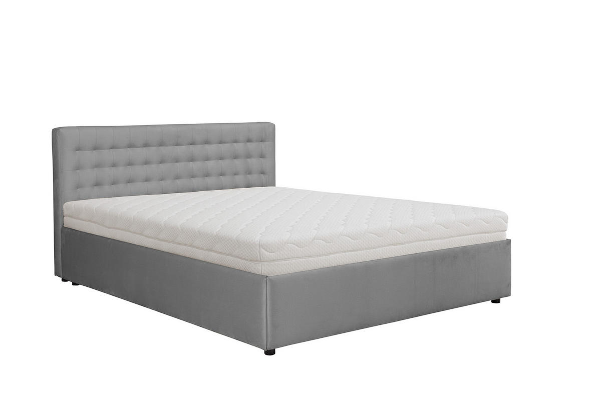 POLSTERBETT mit Bettkasten und Matratze FORTE, Silberfarben, 160x200 cm - Silberfarben, Textil (160/200cm) - KS Home Concept