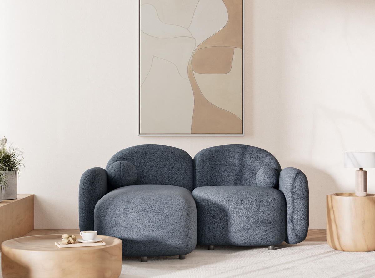 ECKSOFA Bahama Blau grau Webstoff - Links Seite - Blaugrau/Schwarz, Holz/Holzwerkstoff (146/190cm) - Maison de Reve