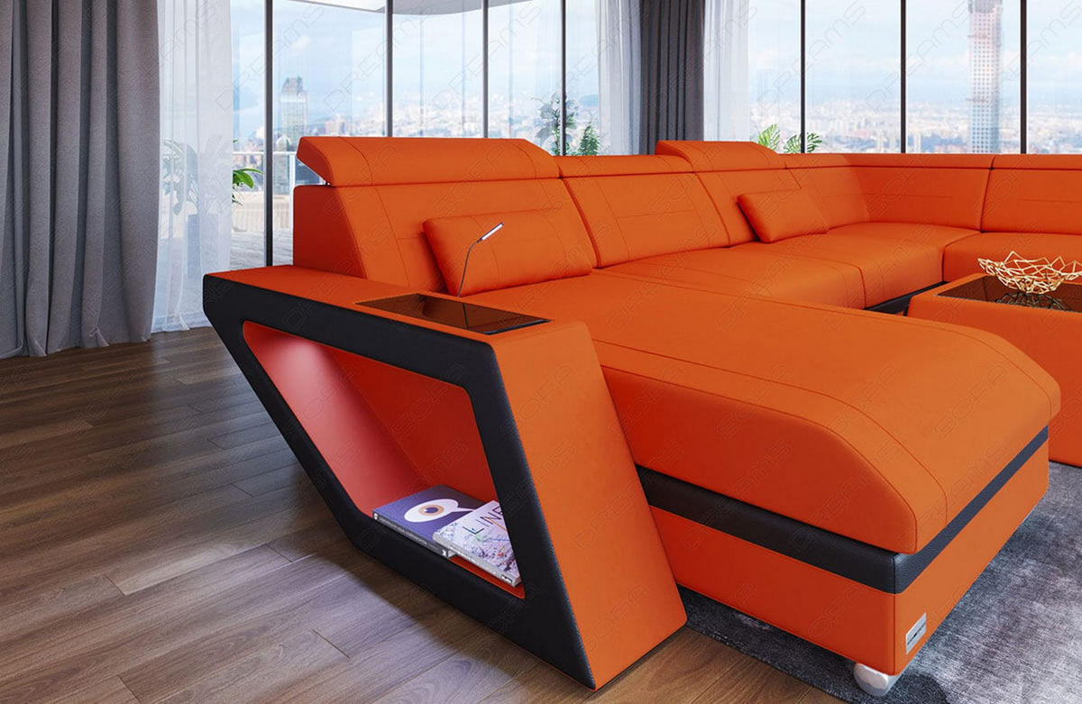 WOHNLANDSCHAFT Catania Orange Schwarz Mikrofaserstoff - Orange, Kunststoff (349/89/264cm)