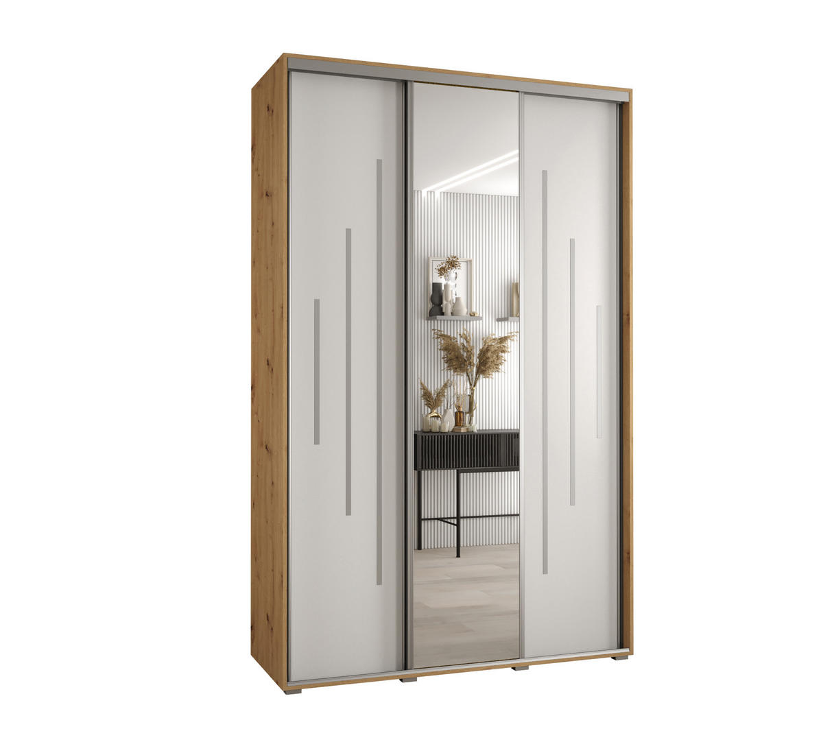SCHWEBETÜRENSCHRANK 235,2/160/60 3-türig - Silberfarben/Weiß, Holz/Metall (160/235/60cm) - Abiks Möbel