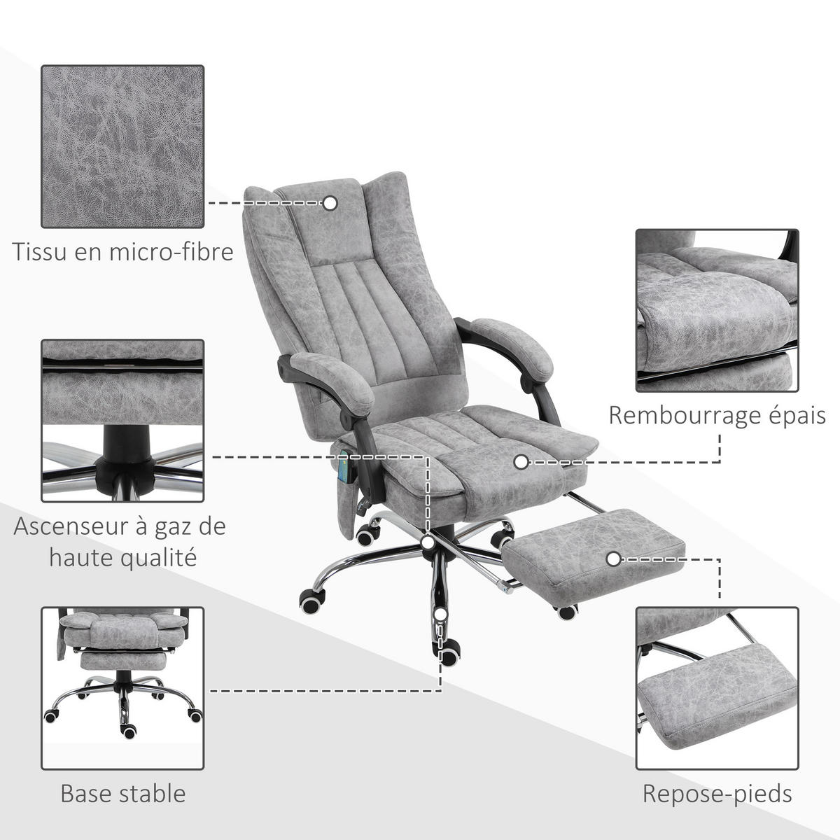 CHEFSESSEL DE-11647 mit Massage & Heizung Grau - Grau, Metall (67/120/62cm) - ComfortXL