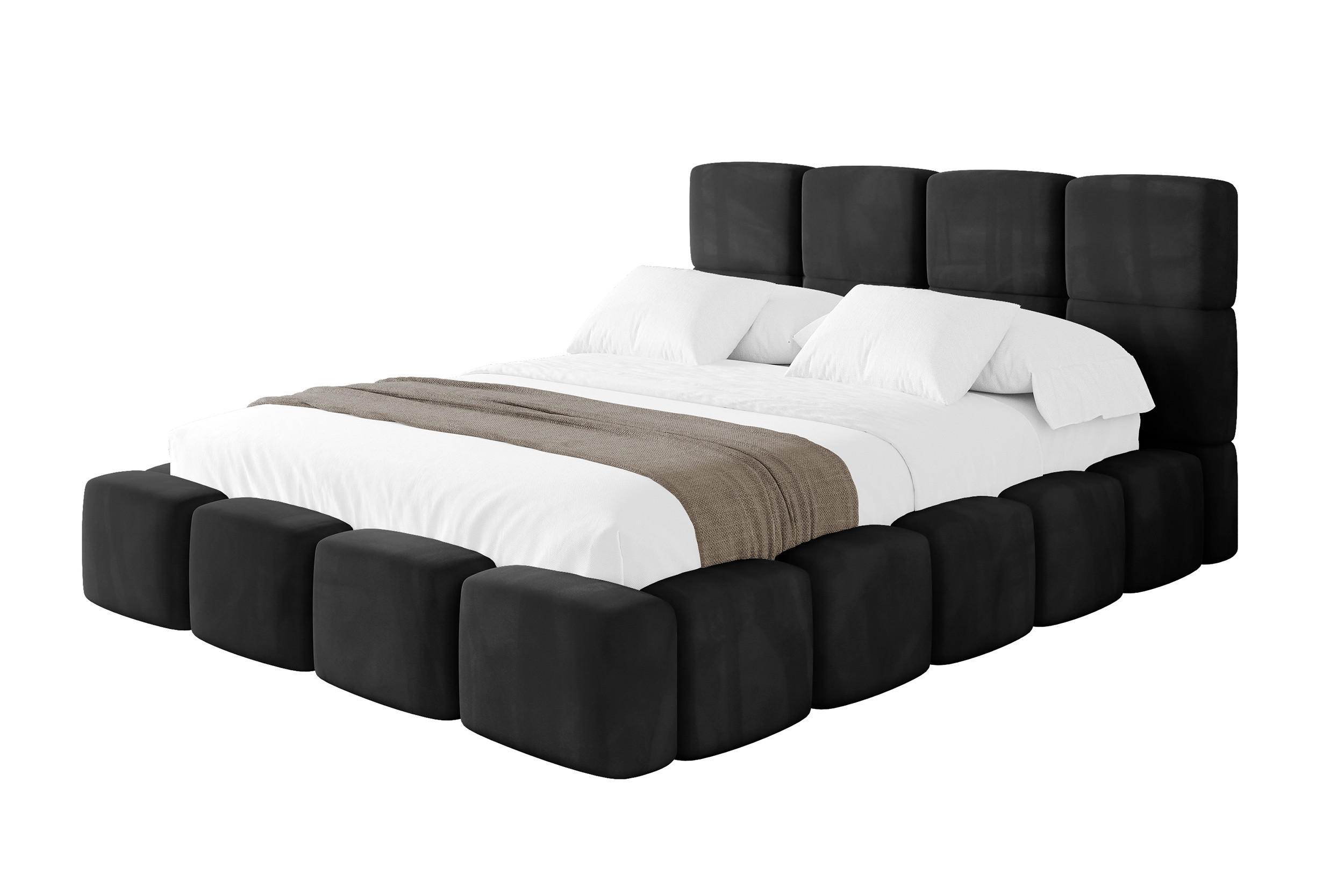 POLSTERBETT mit Bettkasten und Lattenrost, Bett mit Matratze H3/H4, Kopfteil, Boxbett, Doppelbett mit Stauraum - NATA 180x200 Schwarz - Schwarz Hochglanz, Holzwerkstoff/Textil (180/200cm) - ALTDECOR