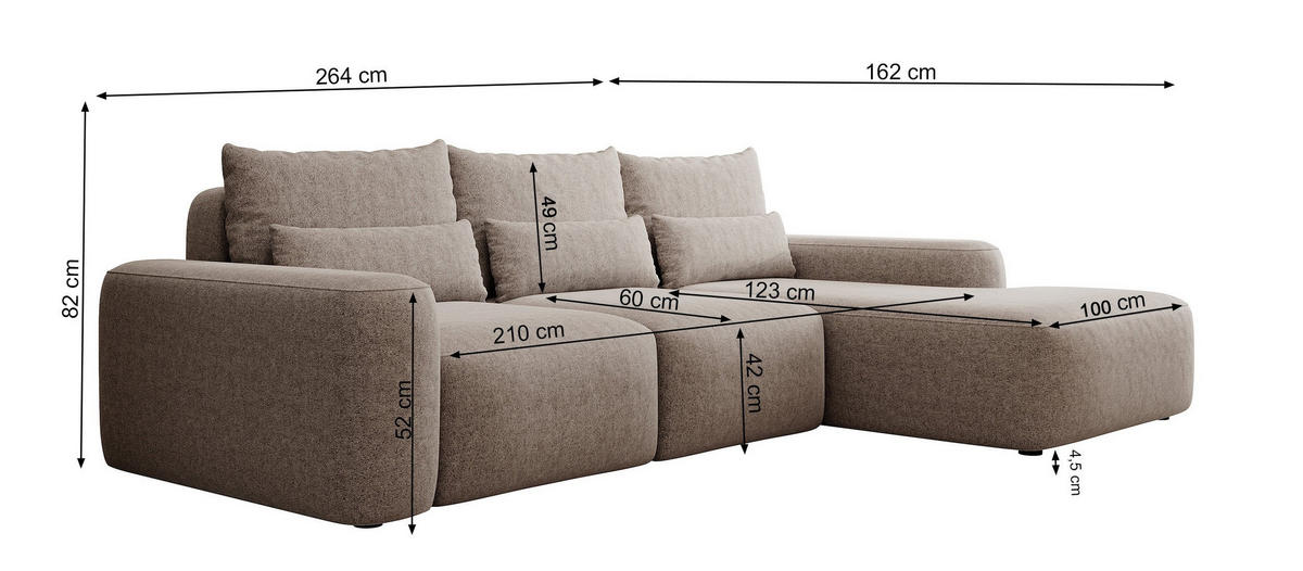 ECKSOFA Carnos Chenille-Bezug in Creme - Creme, Textil (264/162cm) - Selsey
