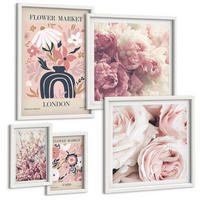 BILDER SET 5er Set - 50x50 cm & 20x30 cm & 40x60 cm Weißer Rahmen - Blumenmuster aus europäischen Städten - Weiß, Kunststoff (40/60cm) - TULUP