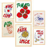 POSTER Set Mit 6 Von Lebensmitteln Im Pop Art Mit Tomaten Nudeln & Pizza A3 & A4 Rahmen Aus Hellem Holz - Beige, Papier (29/3cm) - Nacnic