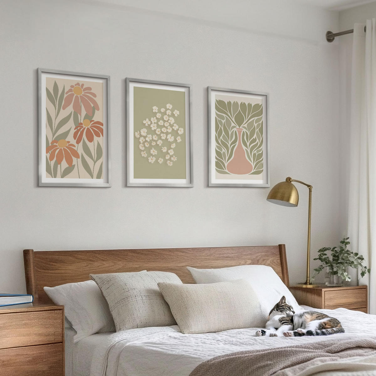 BILDER SET 3er Set - 40x60 cm Silberner Rahmen - Florale Boho-Muster - Silberfarben, Kunststoff (40/60cm) - TULUP