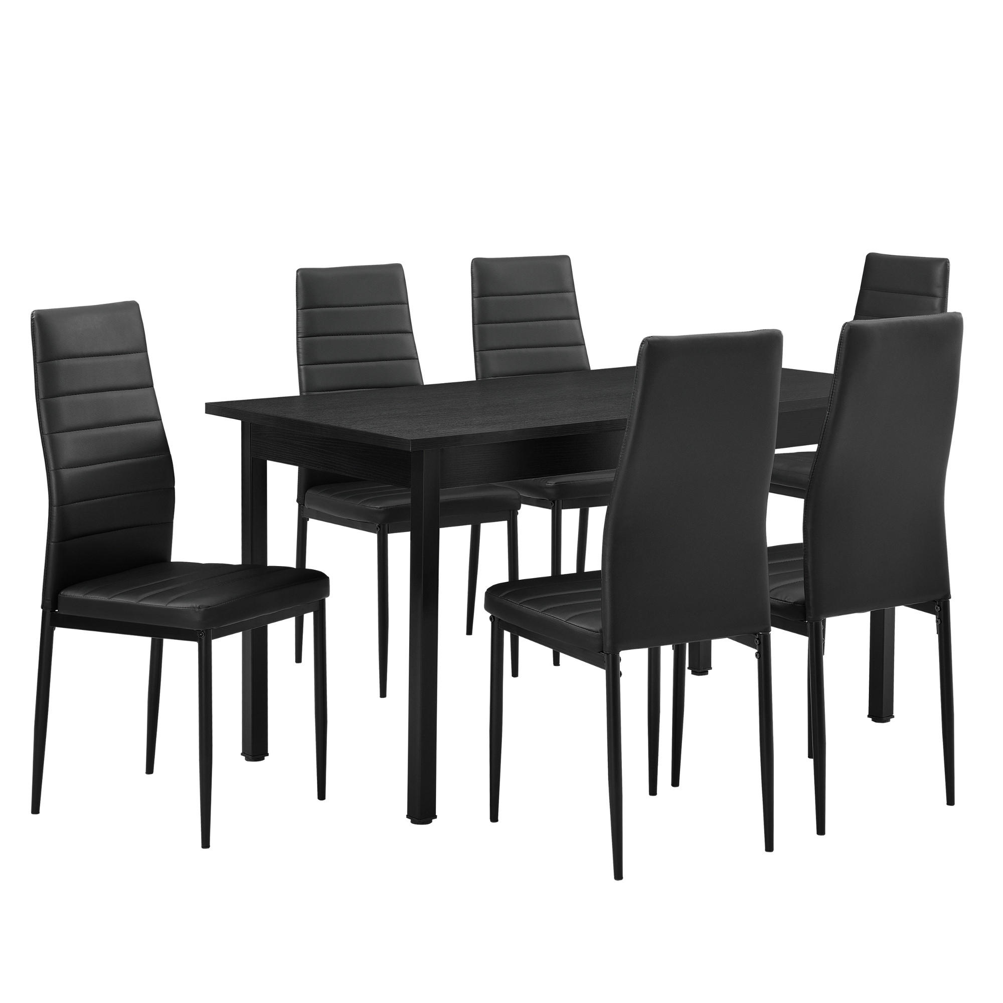 TISCHGRUPPE Bjerkvik - Schwarz, Holzwerkstoff/Textil (140/75/60cm) - [en.casa]
