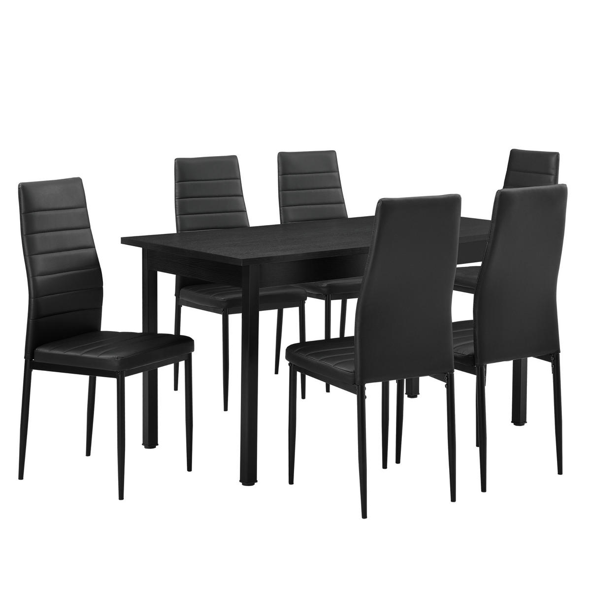 TISCHGRUPPE Bjerkvik - Schwarz, Holzwerkstoff/Textil (140/75/60cm) - [en.casa]