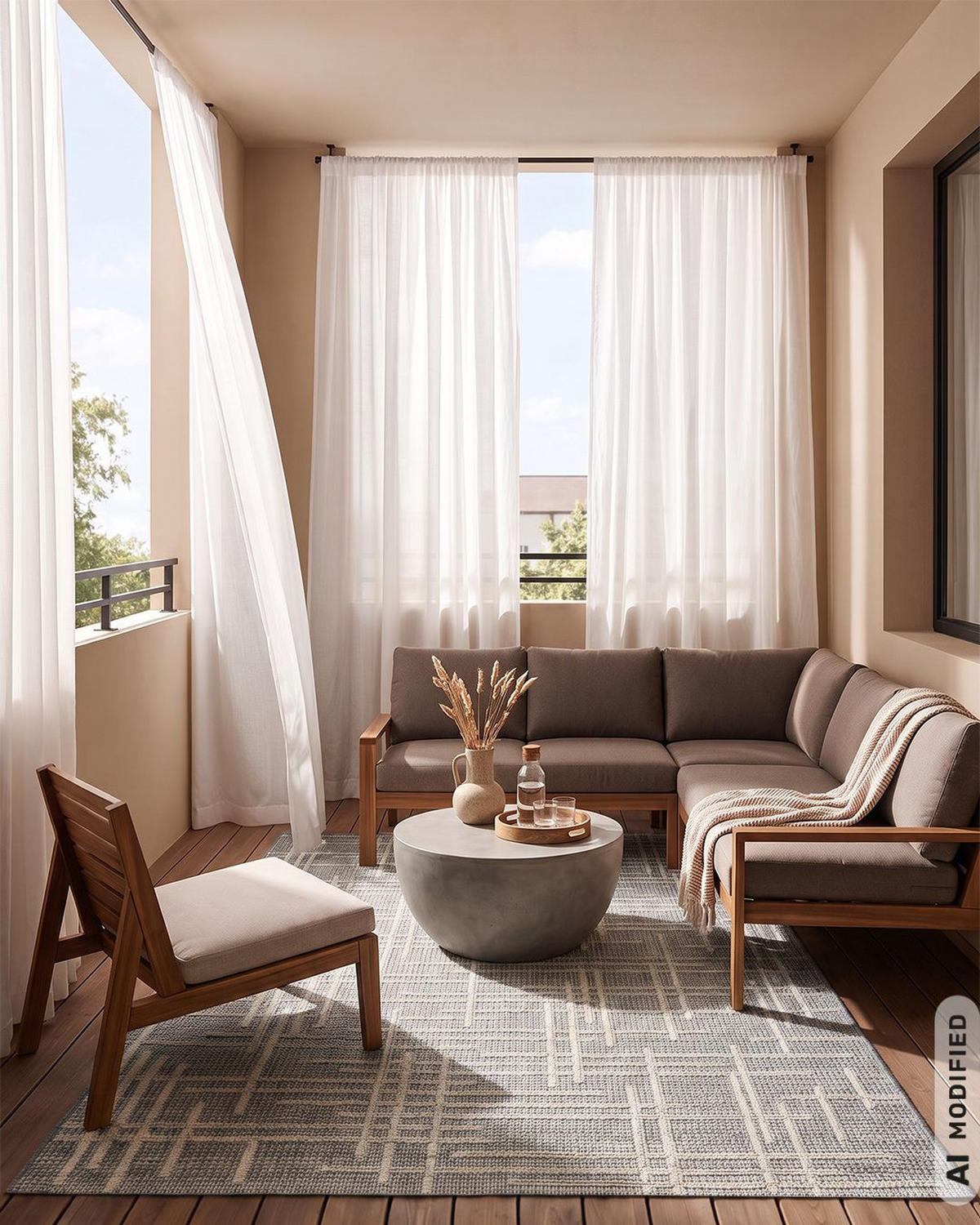 TEPPICH In-& Outdoor Abstrakt 80x150cm Mazovia Cangas Capa Beige Anthrazit Balkon Modern Pflegeleicht Tierfreundlich - Anthrazit, Textil (80/150cm) - Mazovia