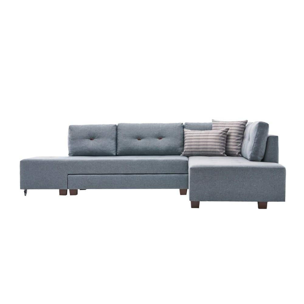 ECKSOFA mit rollbarer Schlaffunktion - Blau/Walnussfarben, Holzwerkstoff/Kunststoff (206/280cm) - myHomelando