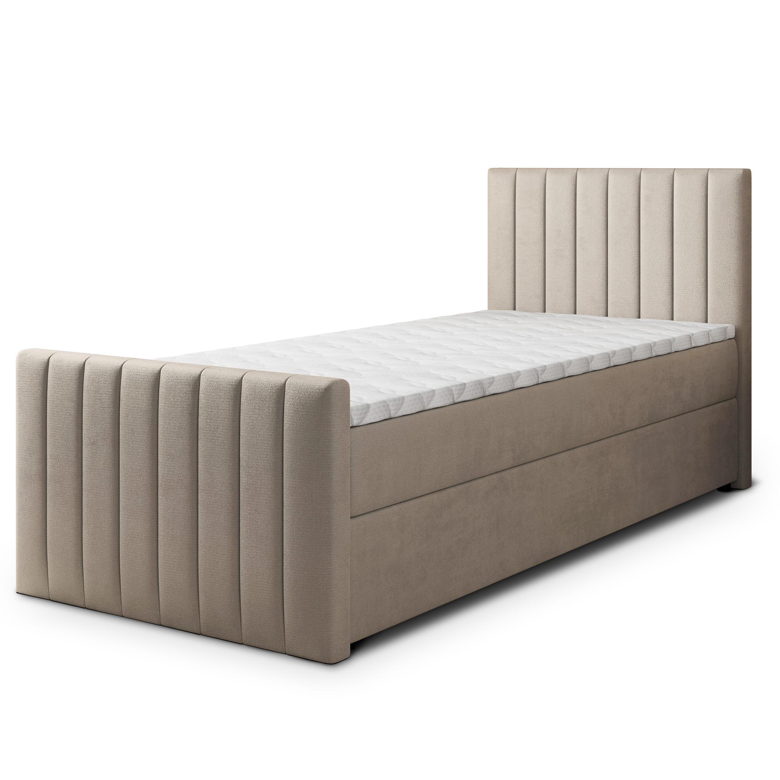 BOXBETT ARION 100 100x200 cm mit Matratze und Topper, H2+H3 - Beige - Beige, Holz (100/200cm) - MASSENO