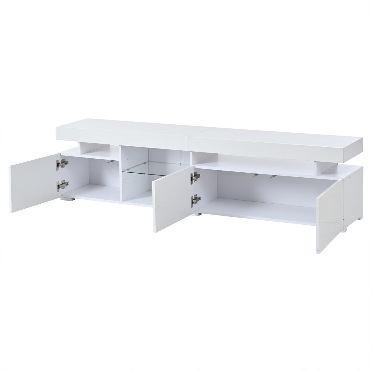 TV-ELEMENT 180/35/45 cm Weiß mit 3 Türen und verstellbaren Einlegeböden aus gehärtetem Glas - Weiß, Holz (180/45/35cm) - Oxeza