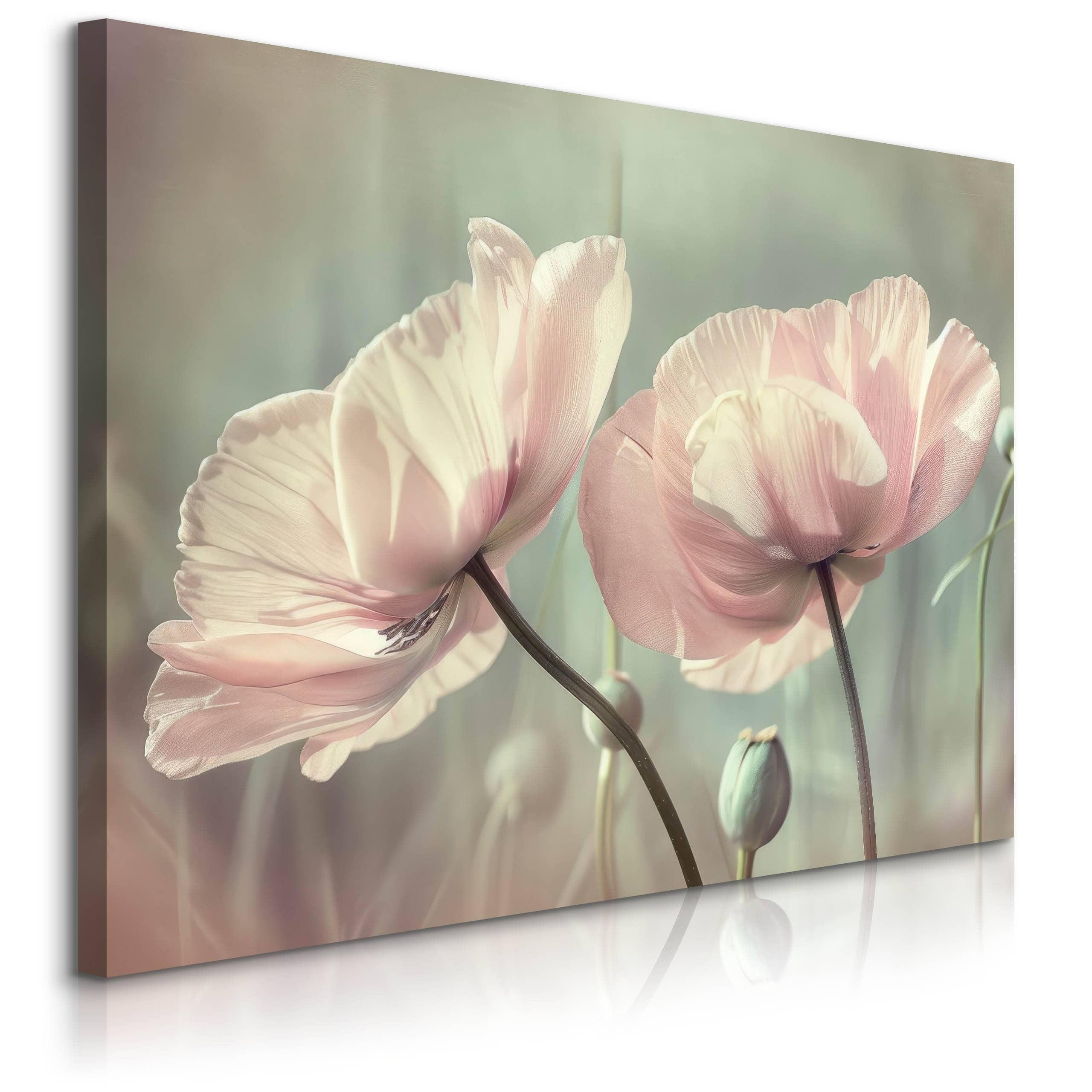 LEINWANDBILD für Wohnzimmer Blumen Tulpen Pflanzen Natur 90cm x 60cm - Blau/Beige, Textil (90/60cm) - Muralo