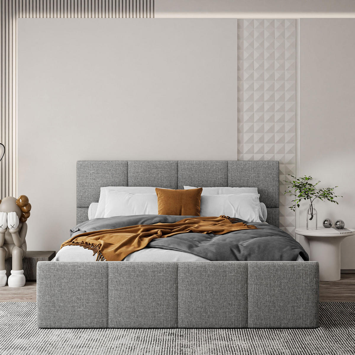 POLSTERBETT AVA 160x200 cm Inari 91, 34 Holzlatten, Kopfteil 91 cm - Grau, Textil (160/200cm) - Lookway