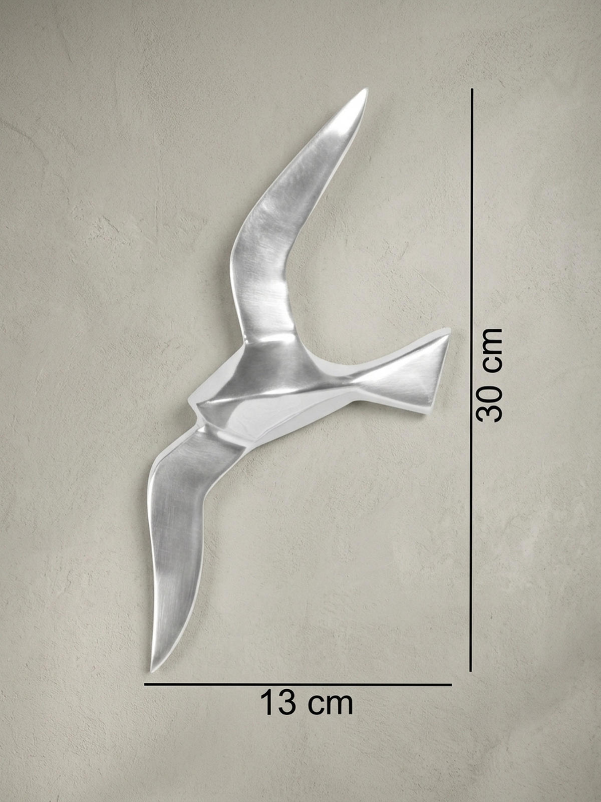 WANDDEKO Möwe Aluminium silberfarben poliert 30 cm mit Wandhalterung - Silberfarben, Metall (30/13/3cm) - KADIMA DESIGN