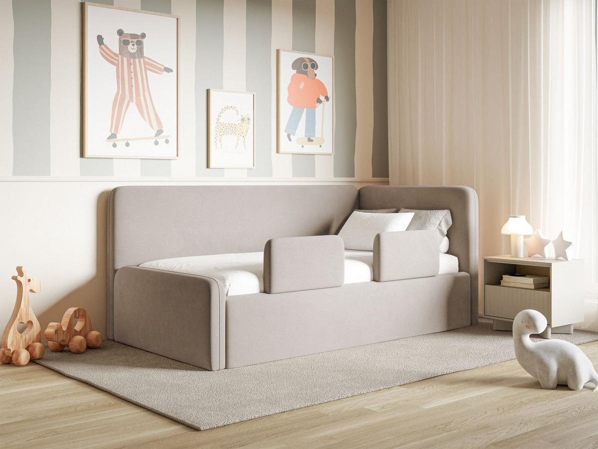 KINDERBETT Fanko Samt Graubeige 90x200 cm - Taupe/Schwarz, Kunststoff/Textil (90/200cm) - Selsey