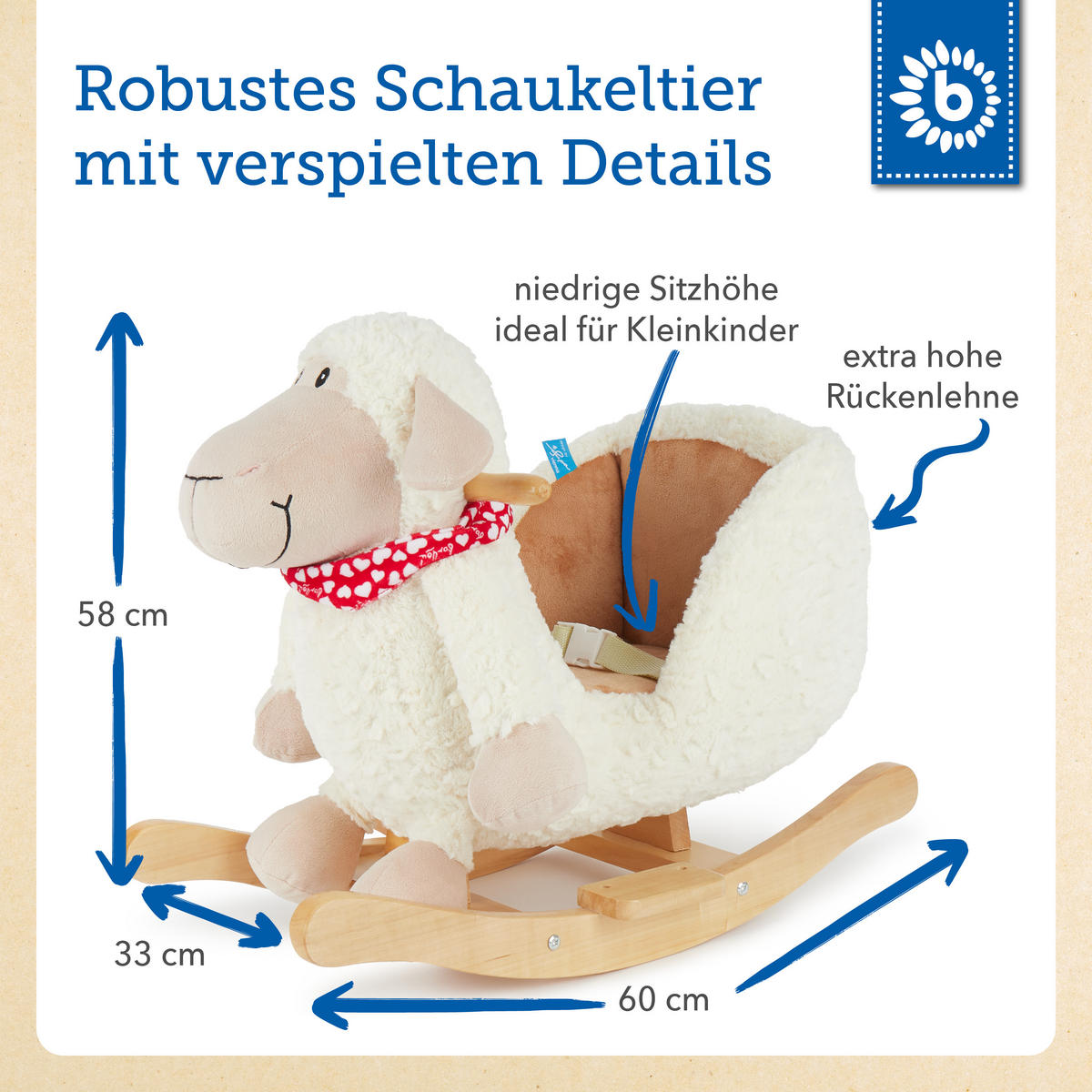 SCHAUKELTIER Plüsch Schaf Schaukelpferd - Weiß, Textil (61/48/33cm) - Bieco Spielwaren
