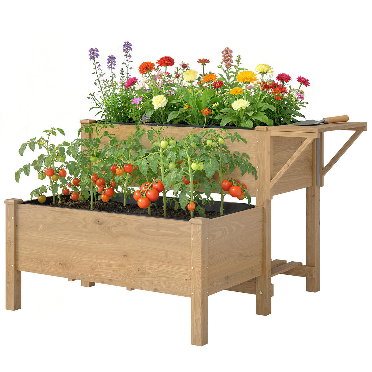 HOCHBEET DE-07822 2-stufig, erhöht, mit Vliesstoff Hellbraun - Braun, Holz (119.5/76.5/102cm) - ComfortXL