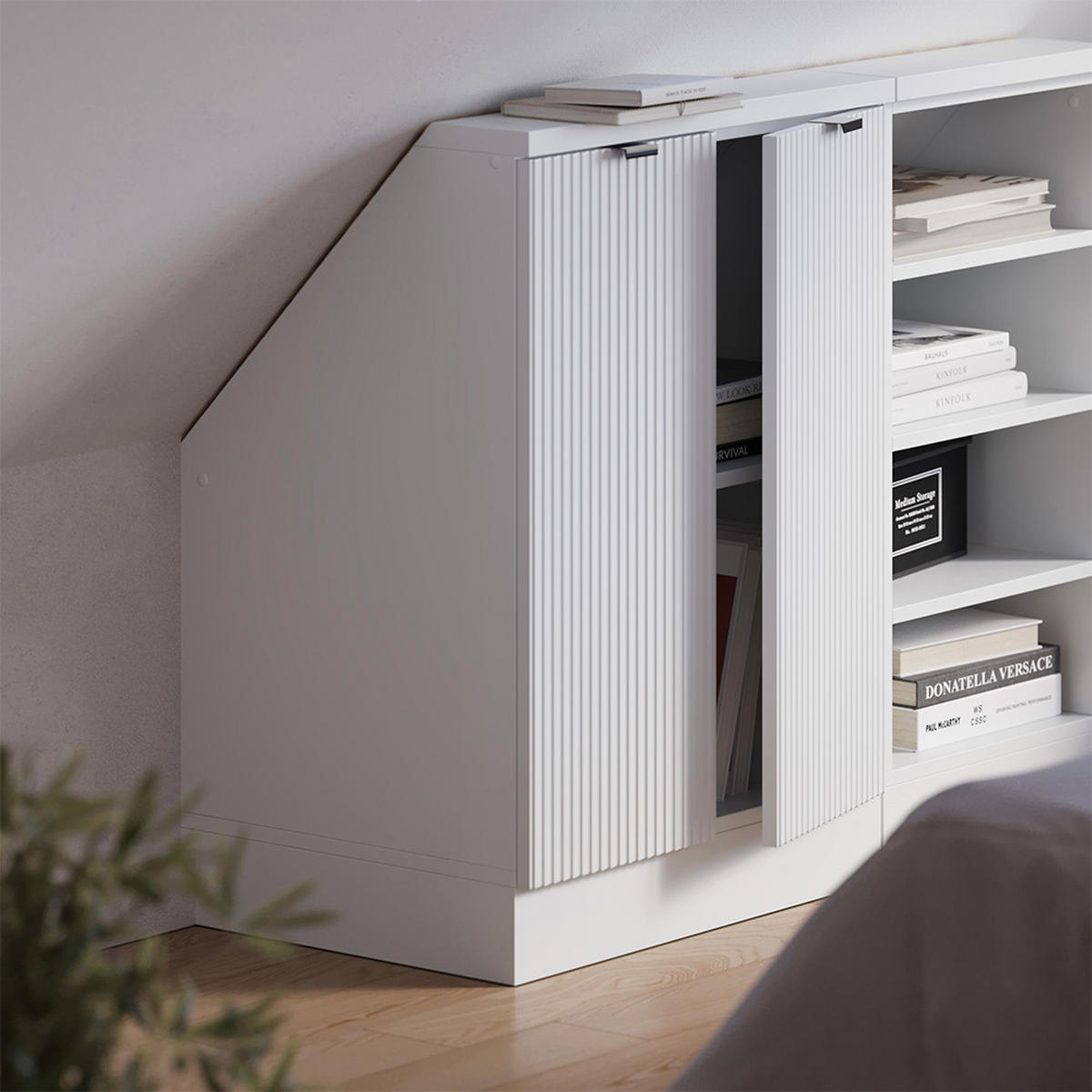 DACHSCHRÄGENSCHRANK Rion Weiß Riffel 60 x 81.6 cm mit 2 Türen - Weiß, Holzwerkstoff (60/81.6/46cm) - Vicco