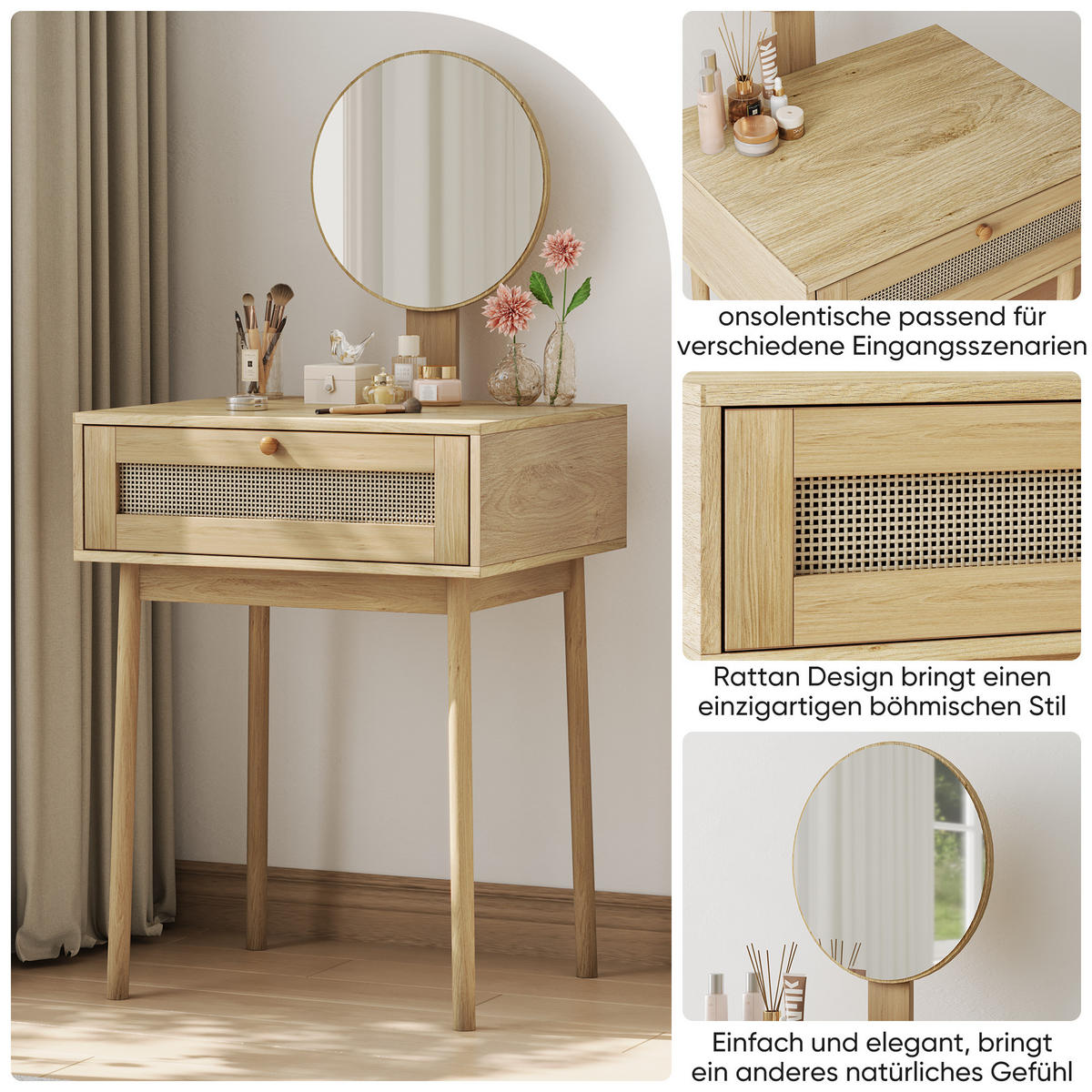 SCHMINKTISCH Böhmisch 60/50/128 cm - Braun, Holzwerkstoff (50/128/60cm) - Urban Meuble