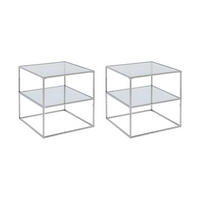 2ER-SET Nachttische mit 1 Ablage - Glas & Stahl - Silberfarben - KOHANA - Silberfarben, Metall (50/50/50cm) - Vente-Unique