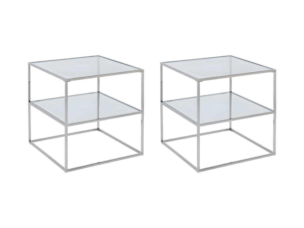 2ER-SET Nachttische mit 1 Ablage - Glas & Stahl - Silberfarben - KOHANA - Silberfarben, Metall (50/50/50cm) - Vente-Unique