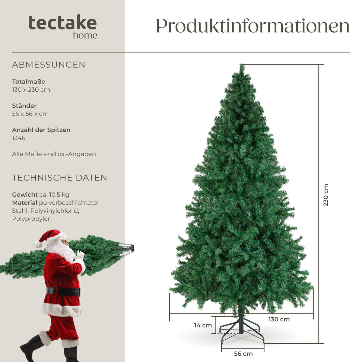 WEIHNACHTSBAUM Dasher,pulverbeschichteter Metallständer mit Kunststoffkappen ,grün - Grün, Kunststoff (230cm) - tectake