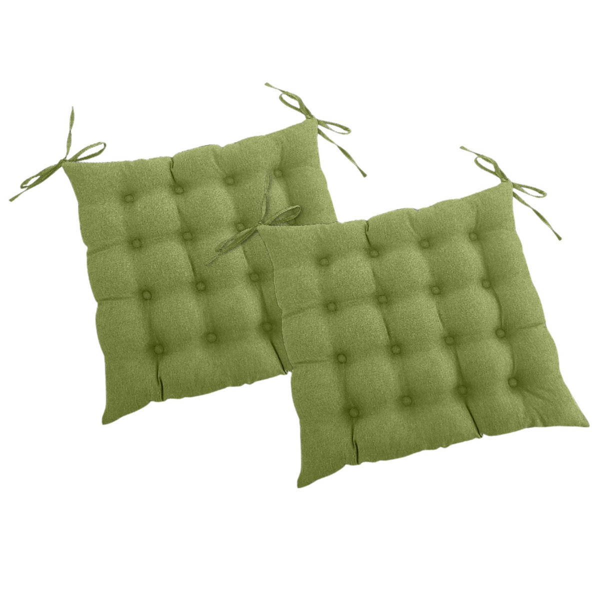 SITZKISSEN 2er Set 16-Punkt grün 40/40 cm mit Steppung und Halte-Bändern - Grün, Textil (40/40/4cm) - wometo