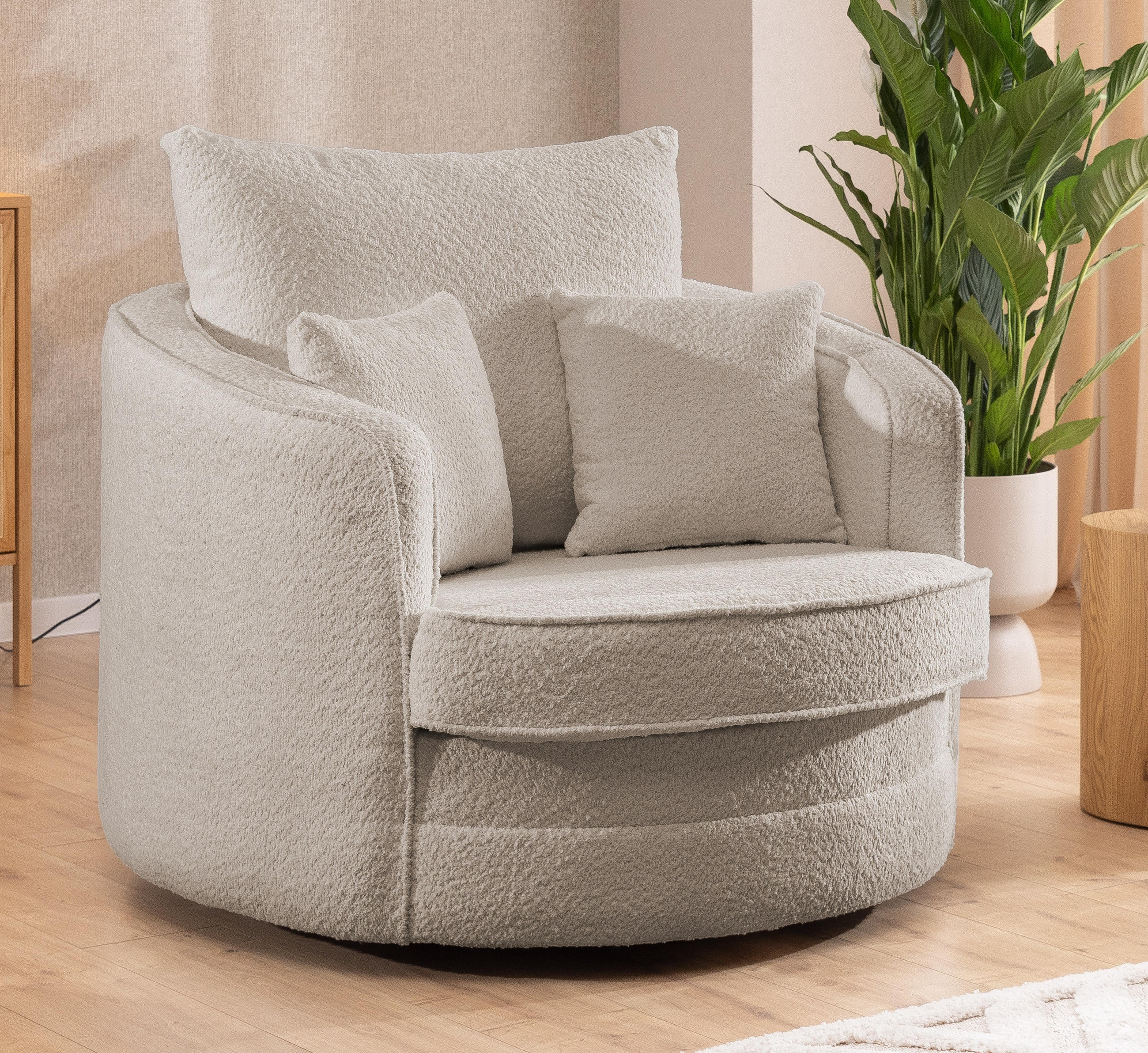 DREHSESSEL Ted aus Beige Boucle-Stoff - Beige/Schwarz, Holz/Textil (107/94/100cm) - S-Style Möbel